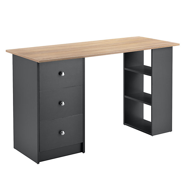 Bureau avec 3 Tiroirs Lemberg 120x49x72cm Gris foncé Bois en.casa