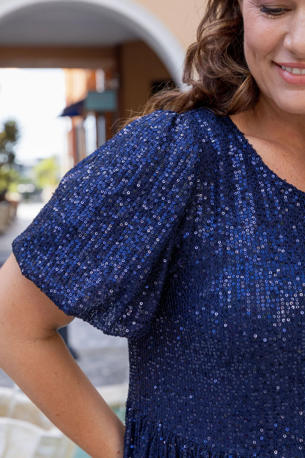 Glimmer Sequin Midi Dress in Navy