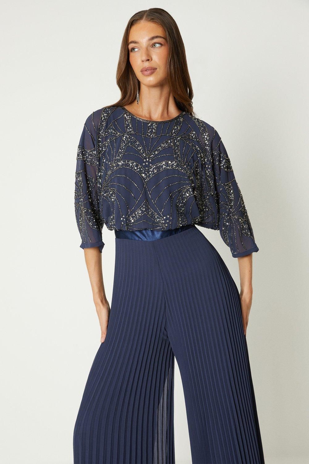 Coast Embellished Cape Sleeve Pleat Jumpsuit