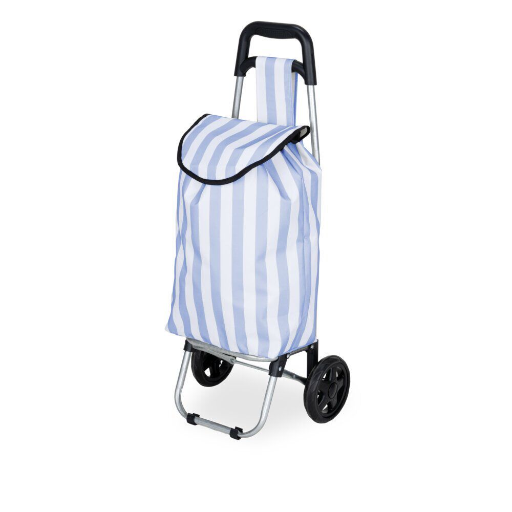 Chariot de courses 25L à roulettes rayures colorées H80cm (2 modèles bleu ou jaune)