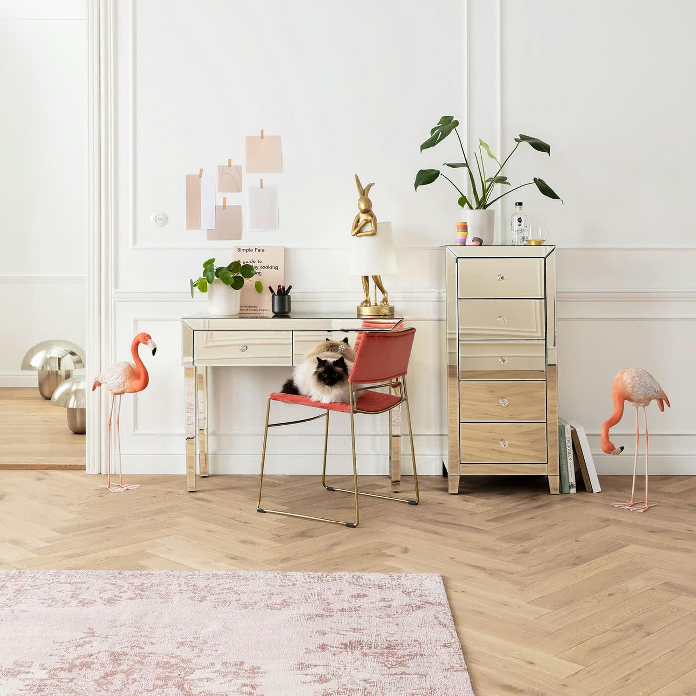 LUXURY CHAMPAGNE - Chiffonnier 5 tiroirs en verre miroir doré