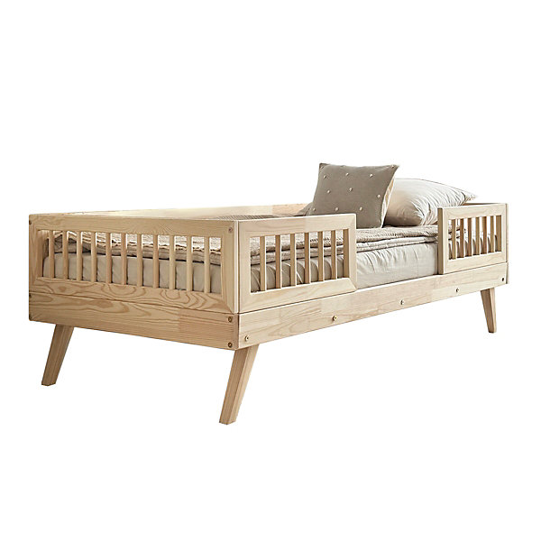 Lit 90x200 barrières et sommier inclus pieds 20 cm Maylis Bois