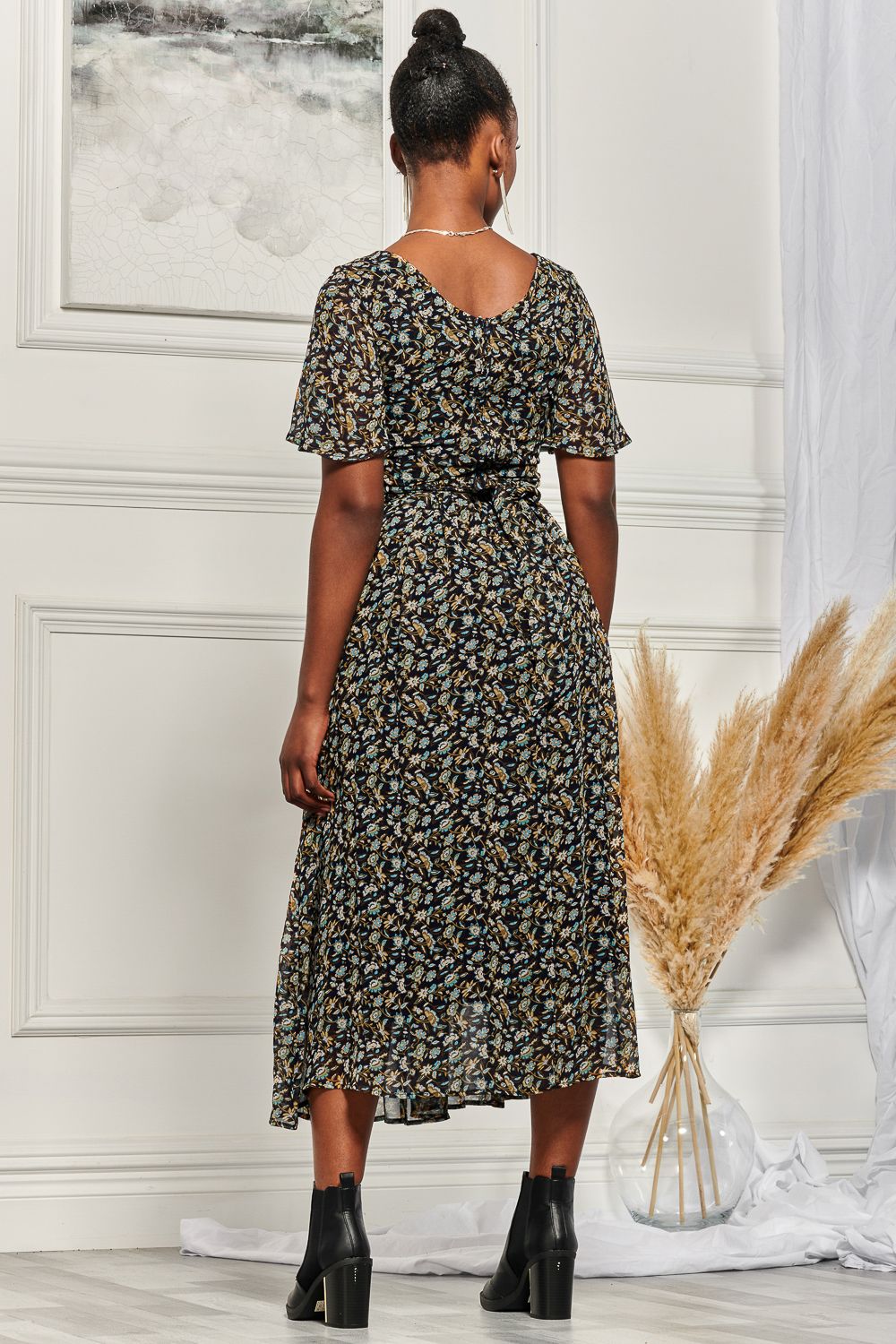 Jolie Moi Angel Sleeve Chiffon Maxi Dress