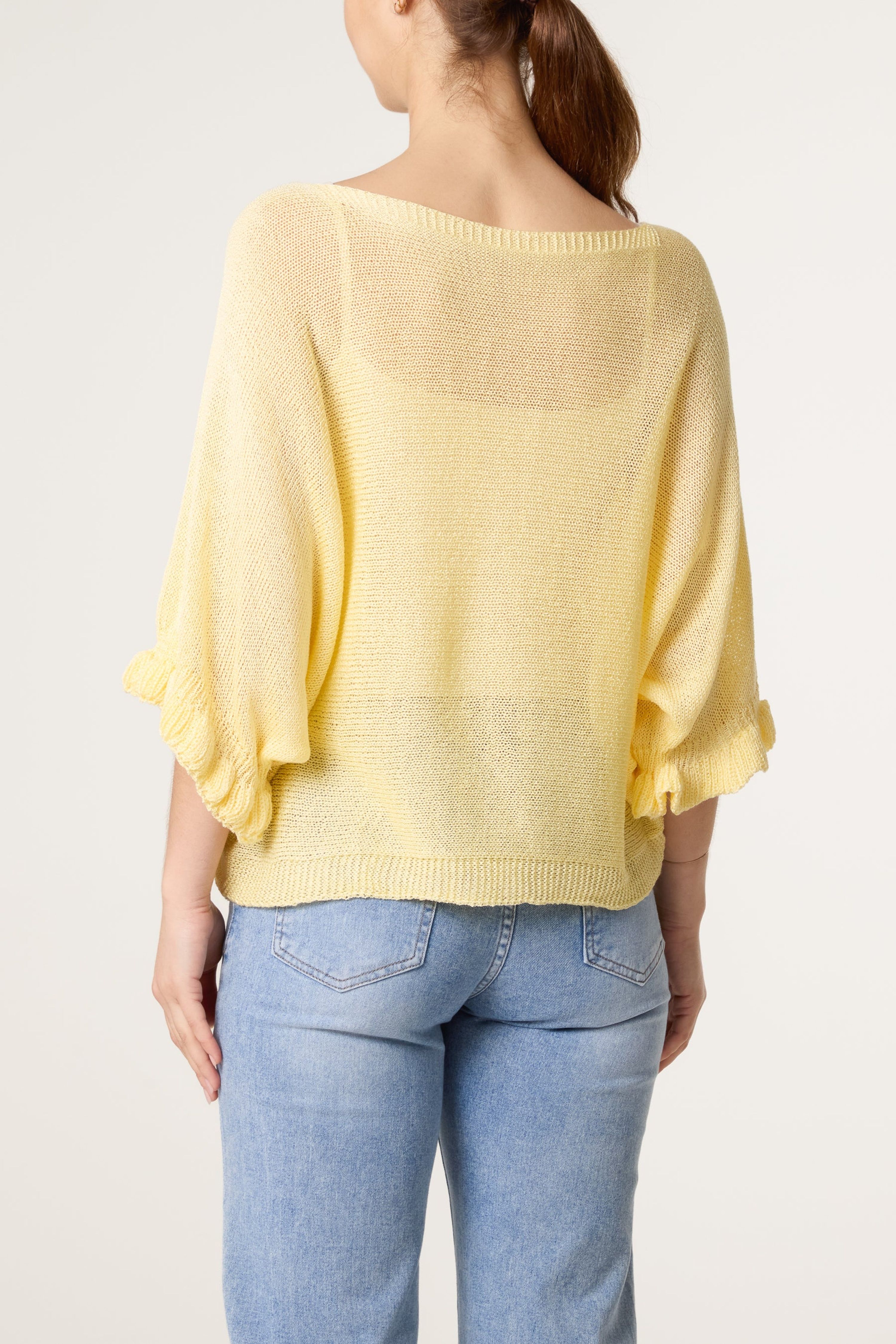 Blue Vanilla Lemon Filigree Frill Sleeve Batwing Jumper