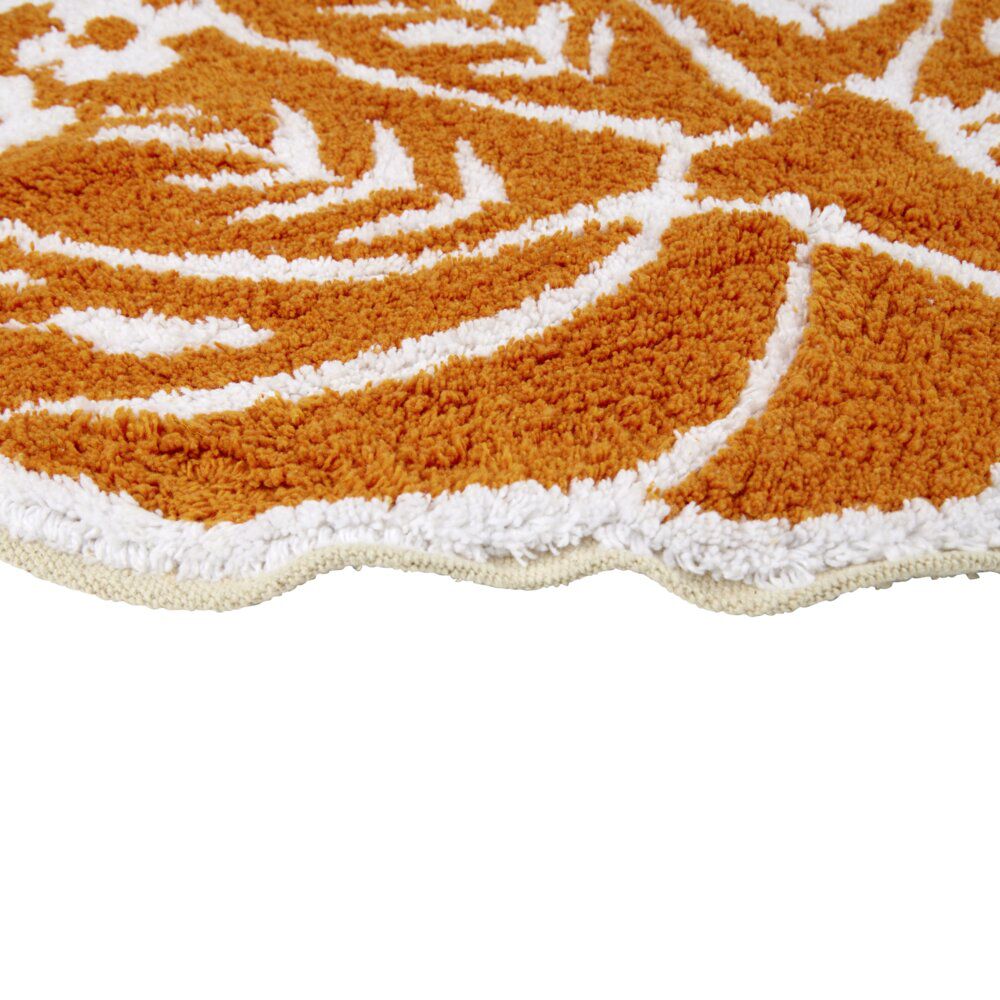 Tapis forme citrouille motif floral orange et blanc Ø60cm