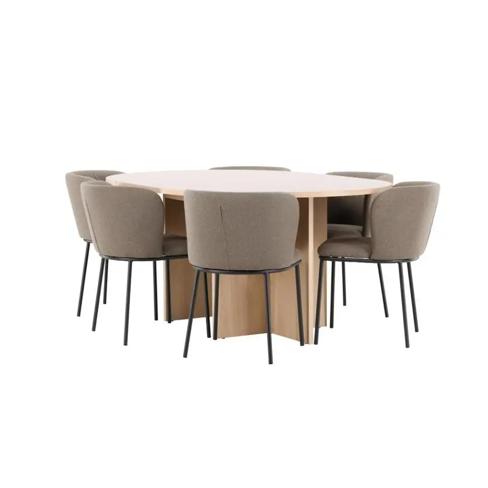 Hioshop Strada eethoek uittrekbare tafel &Oslash;120cm- 170cm en 6 stoelen whitewash-