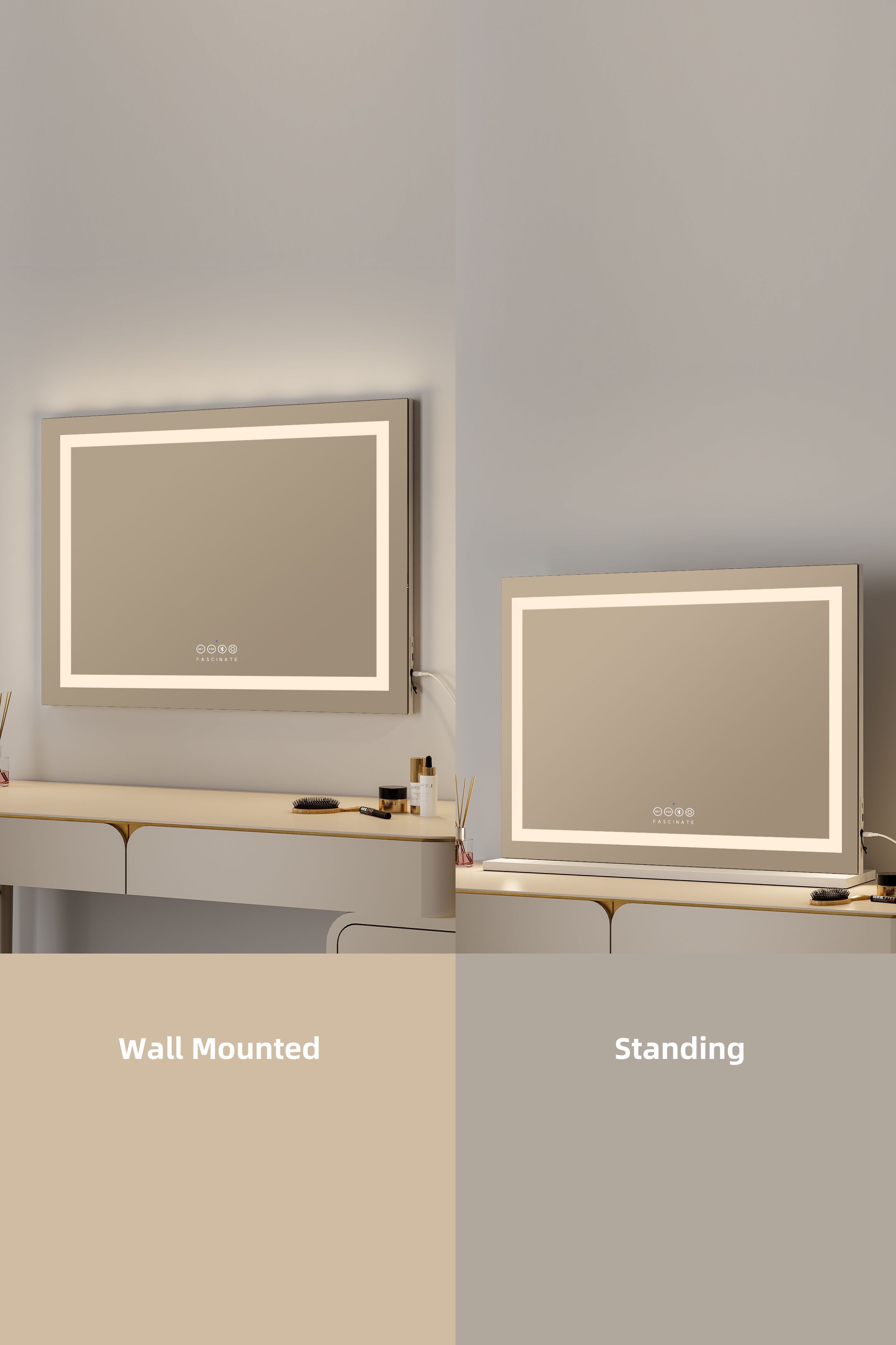 Fascinate Hollywood Vanity Makeup Mirror Modern LED Strip Bluetooth Speakers 80x60cm Gift