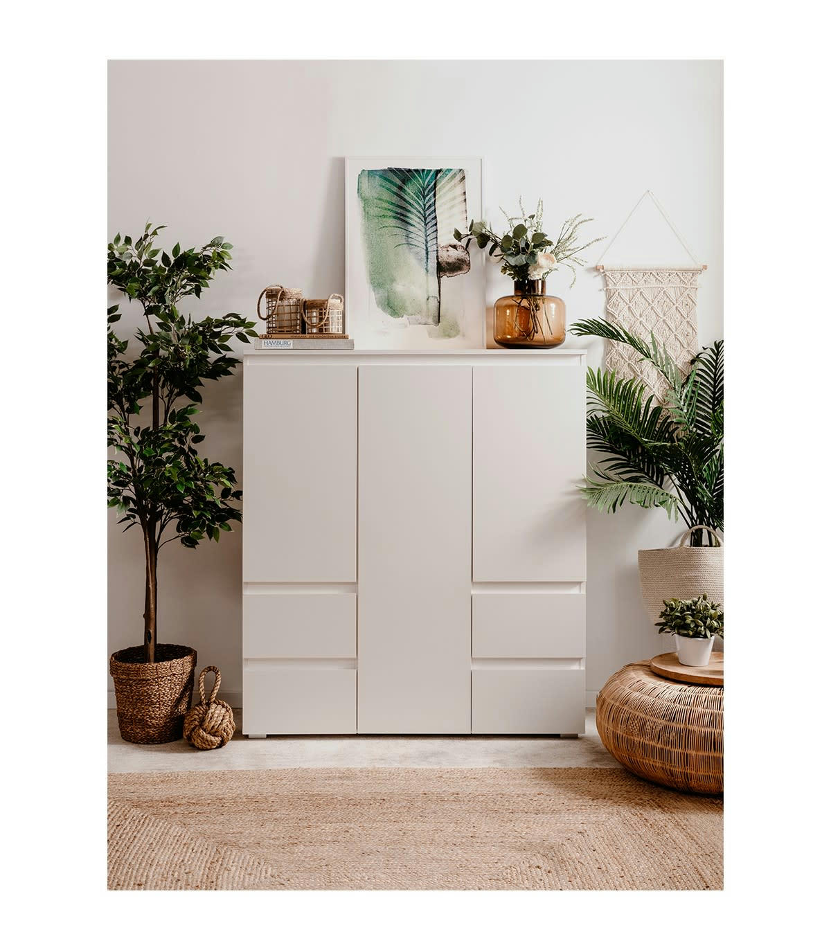 - Buffet haut 3 portes, 4 tiroirs et 5 étagères - L116 cm