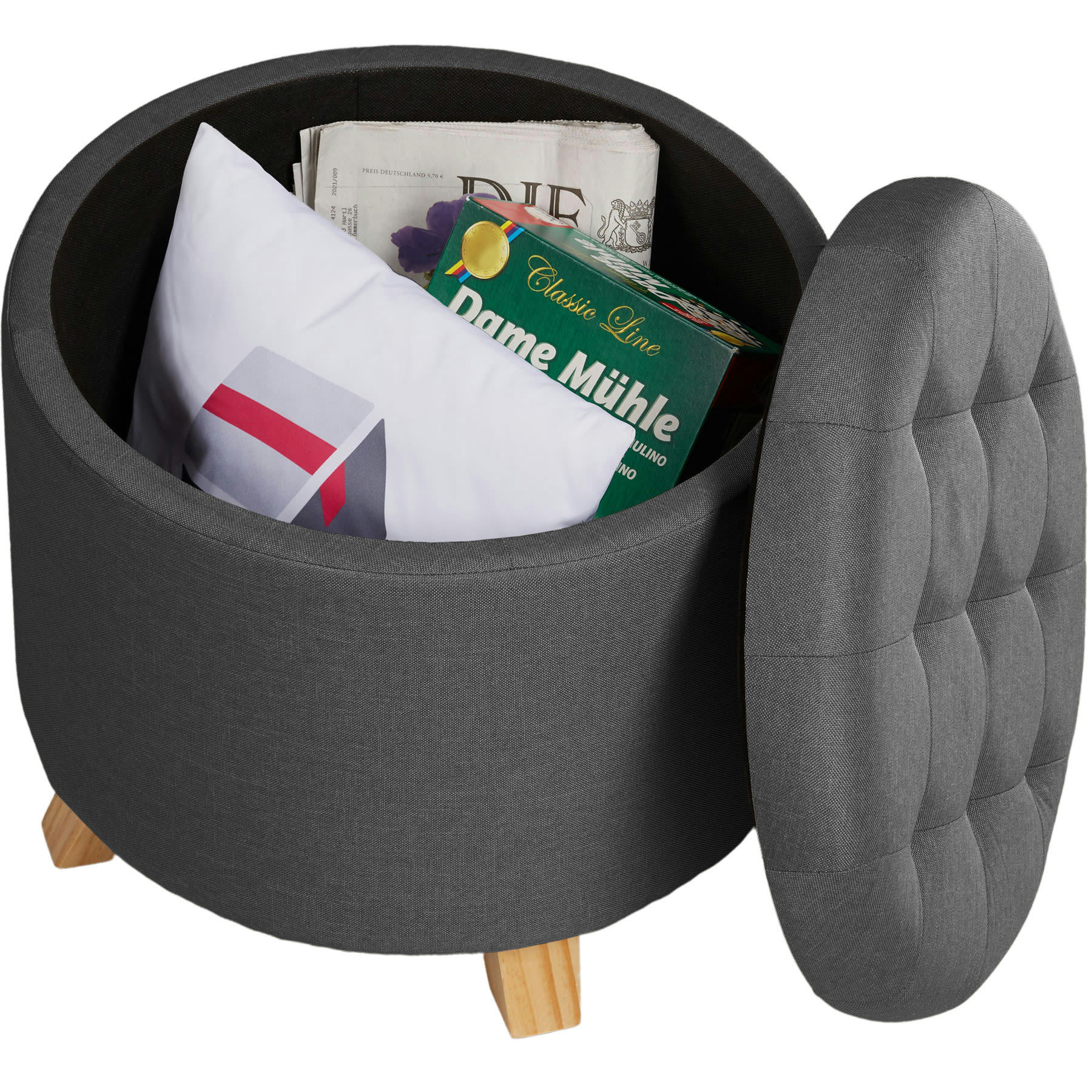 - Banc Tabouret Coffre de rangement Rond gris foncé