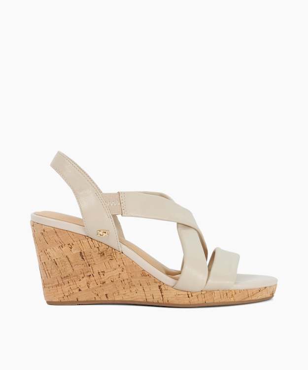 Kamies Ecru - Leather Cork Wedge Sandals