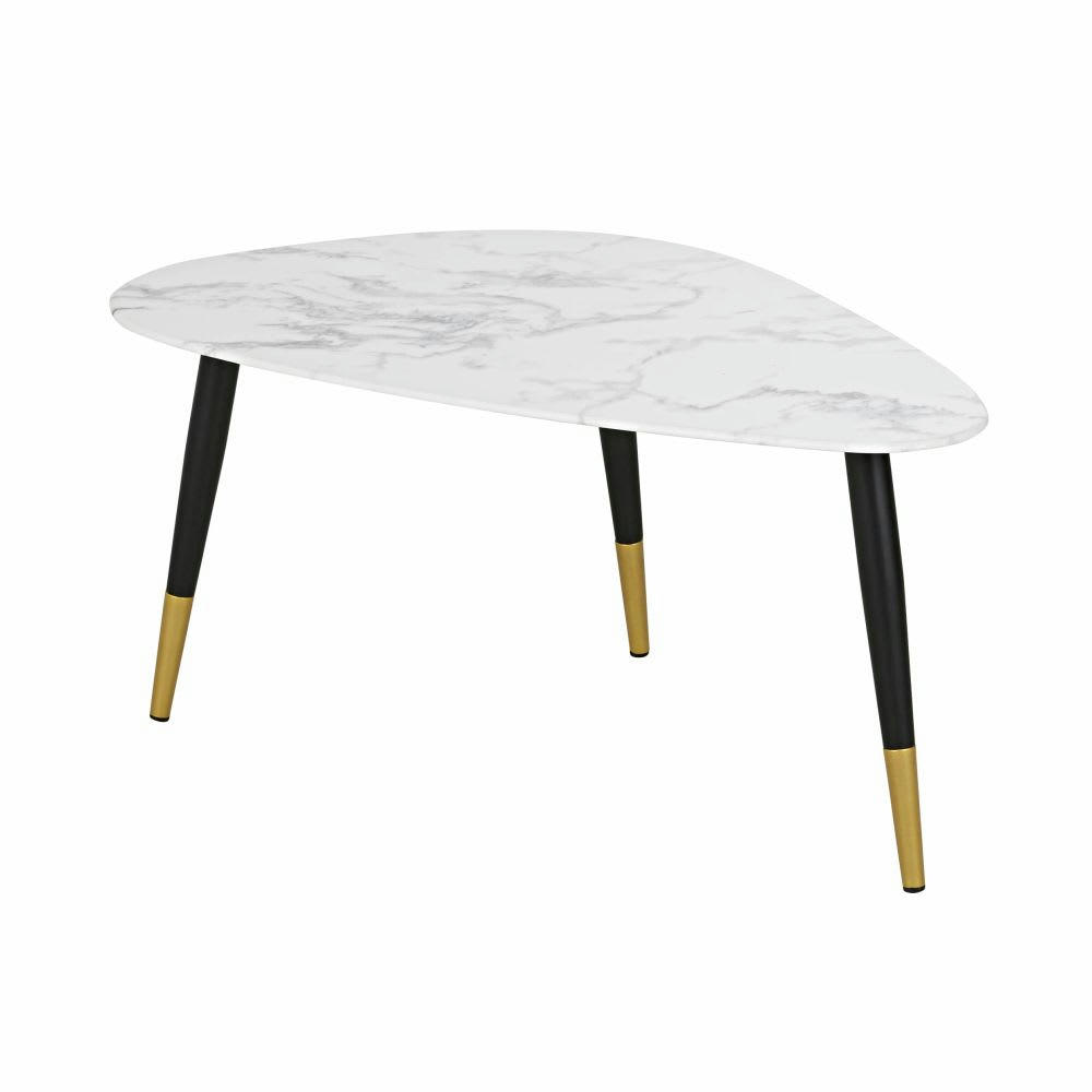 Phea - Table basse en verre effet marbre blanc et métal coloris laiton et noir