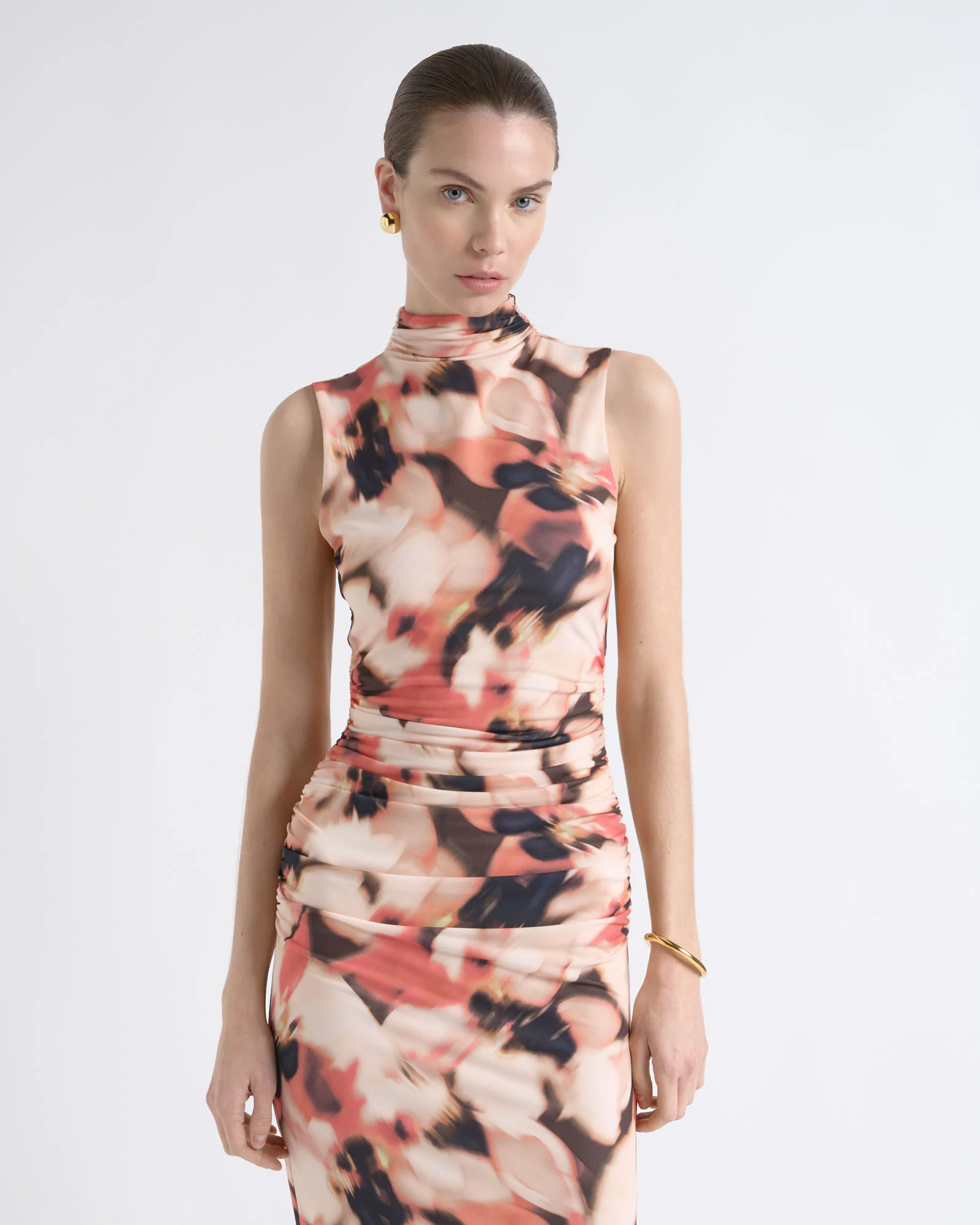 Romantic Floral Rouched Midi Dress