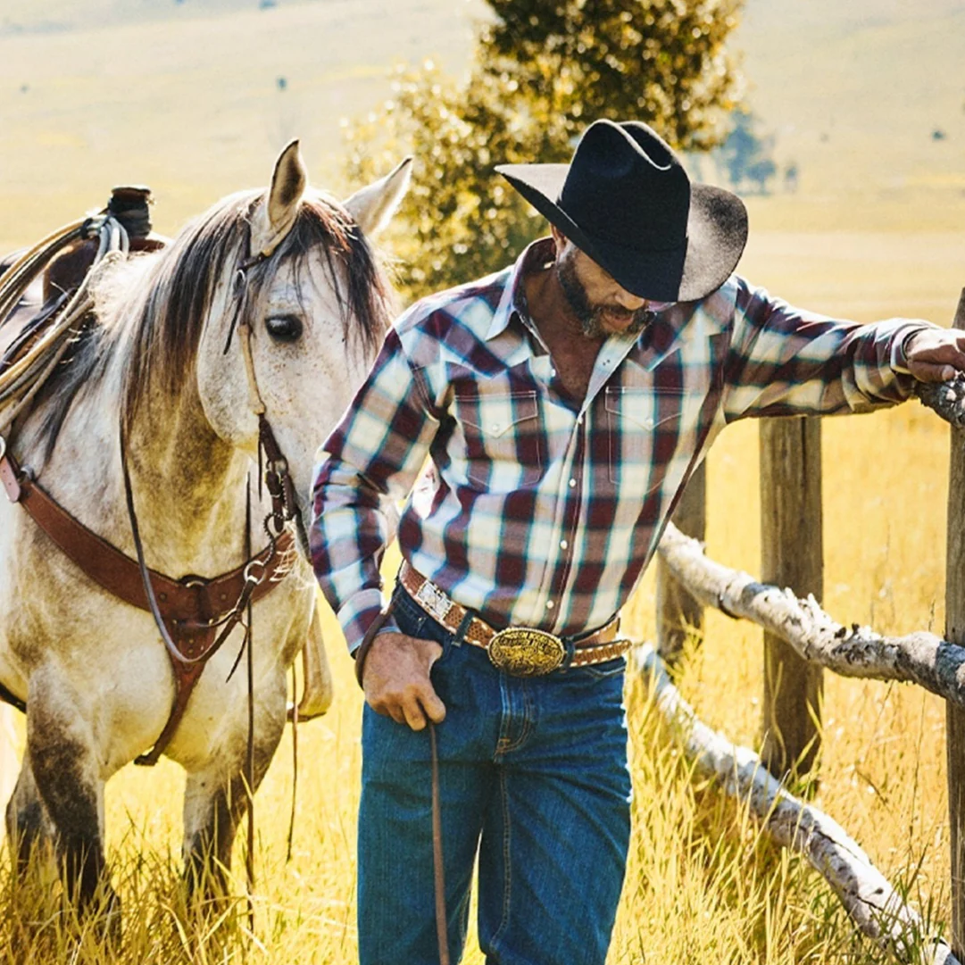 Мужская клетчатая рубашка Stetson с длинными рукавами и застежкой на кнопки.