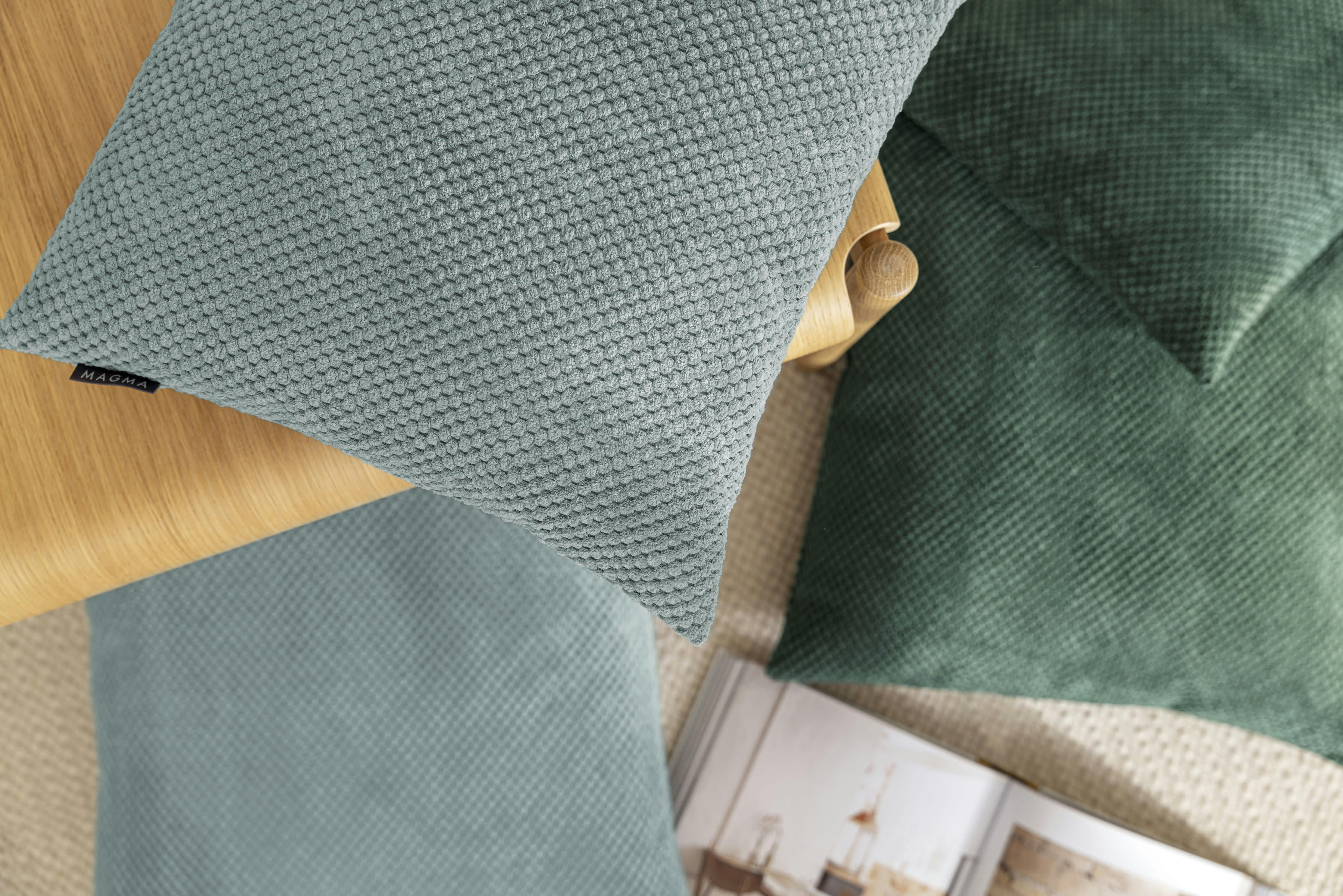 COMODO - Housses de coussin en velours avec relief sauge-Lot de 2-50x50