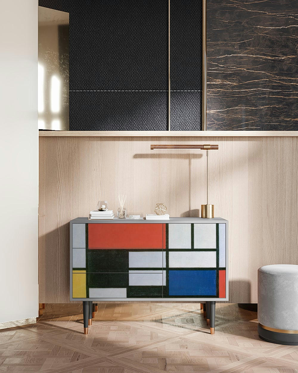 - Buffet  multicolore 3 tiroirs et 1 porte L 115 cm