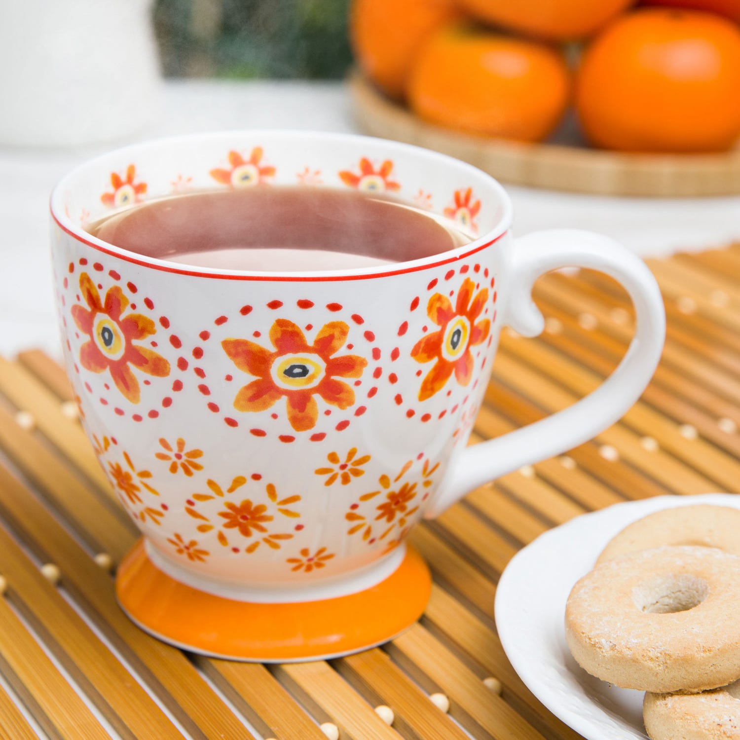 Tazza tè fiori arancione in New Bone China, 450 ml