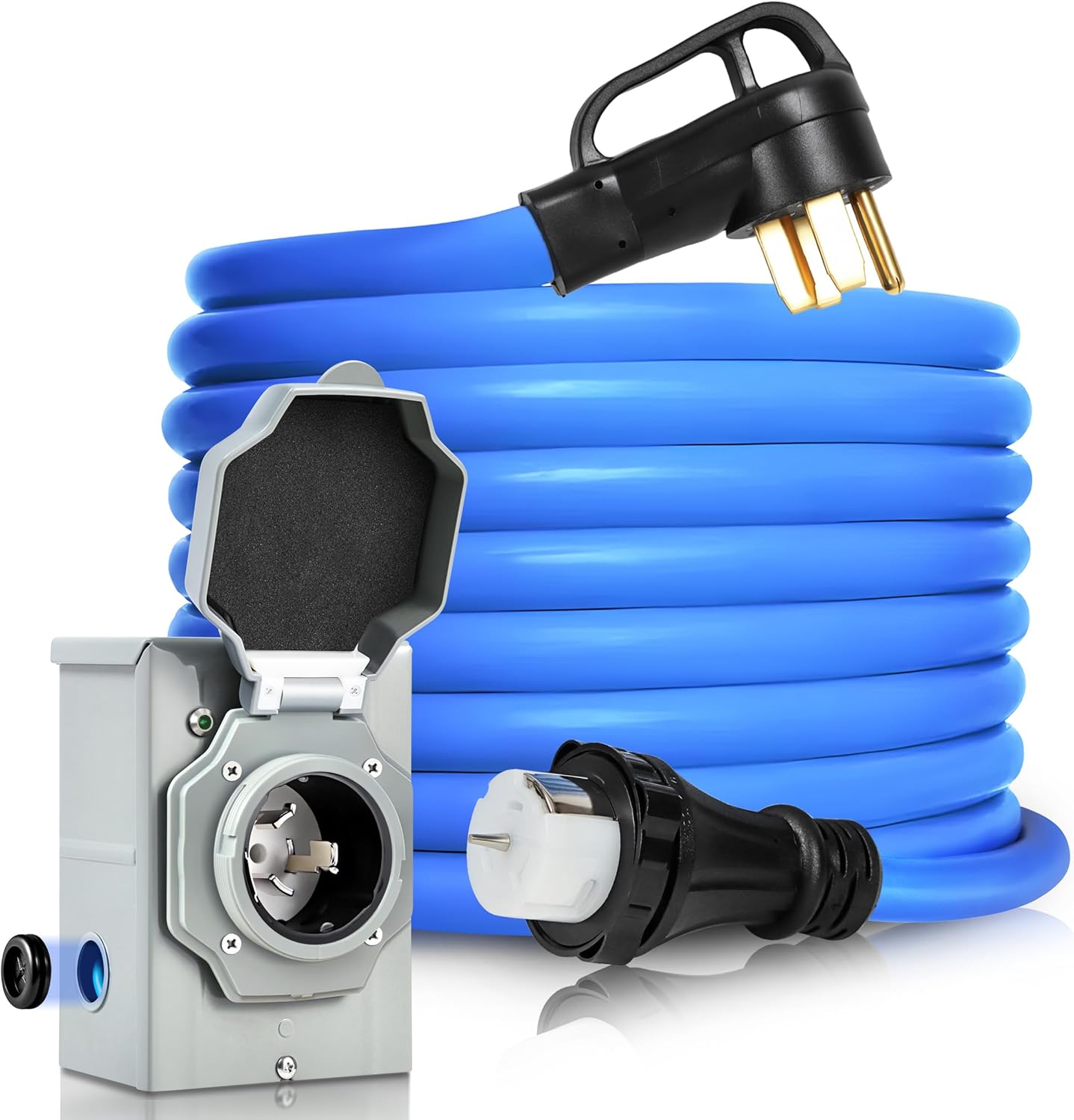 50 Amp Generator Cord and Pre-Drilled Power Inlet Box  Generator Cords 50FT  50 Amp 125V/250V Generator Power Cord  NEMA 14-50P / SS2-50R Twist Lock Connector