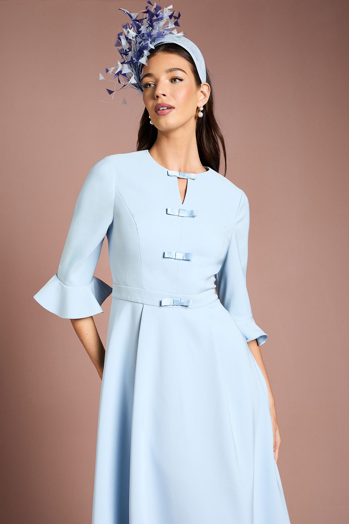 Coast Lisa Tan Satin High Low Midi Dress With Bow Detail