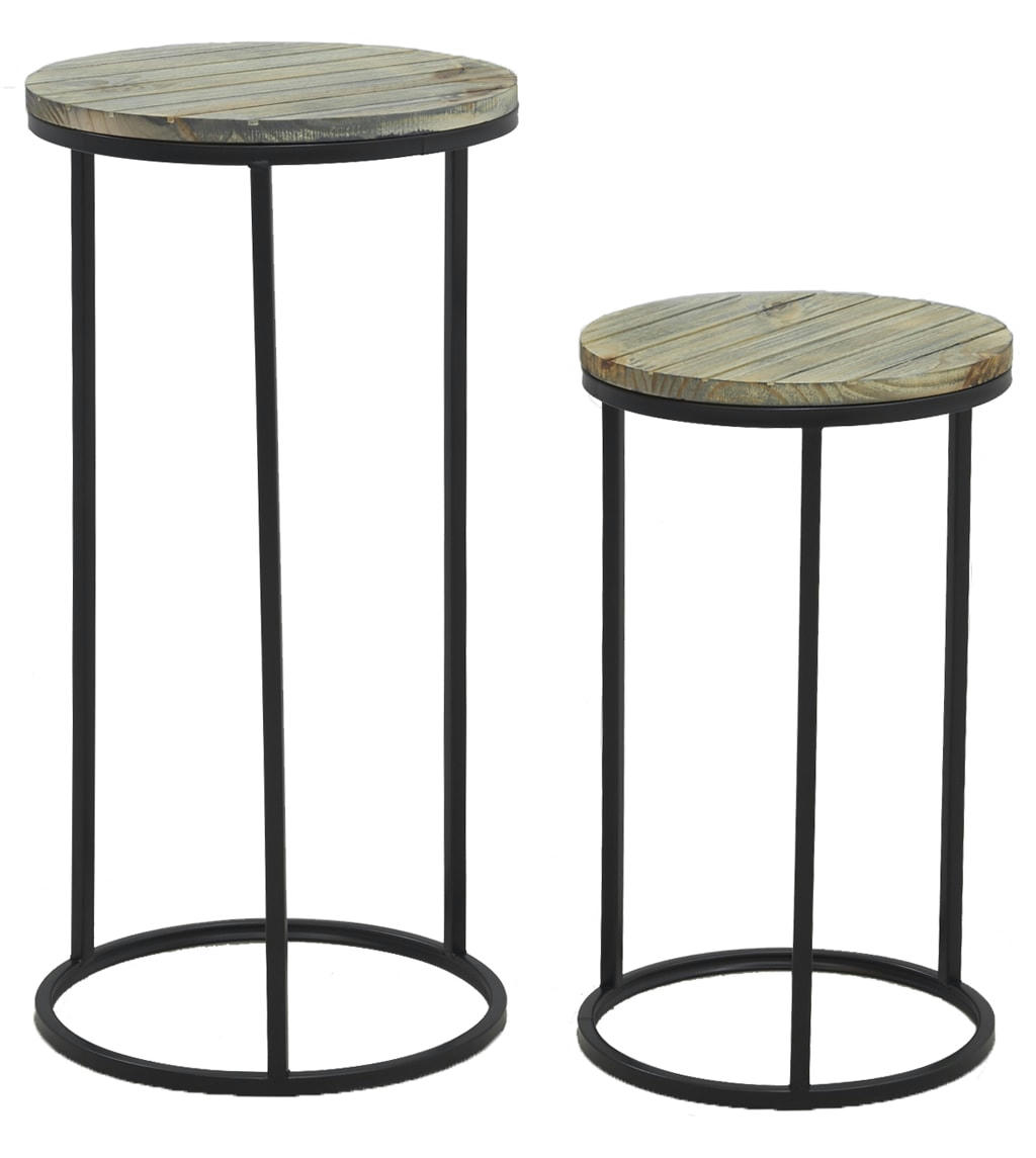 - Sellettes en métal noir et pin (lot de 2)