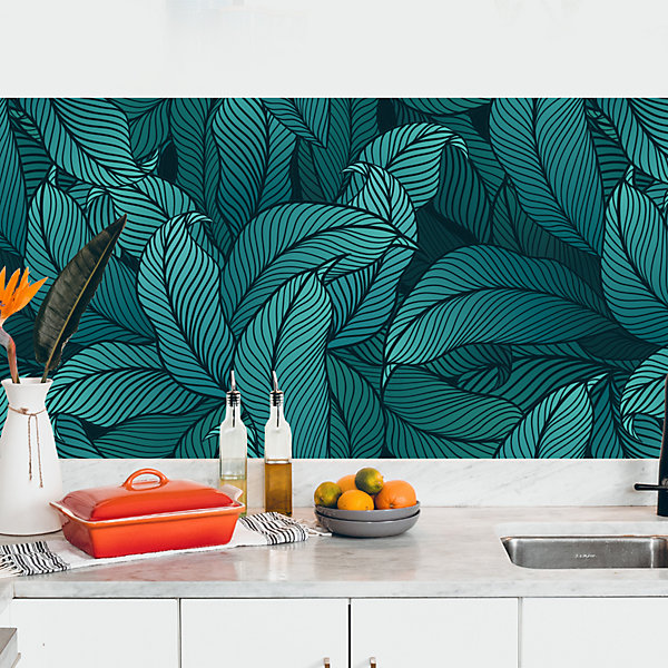 Crédence adhésive feuillage turquoise 50x300cm