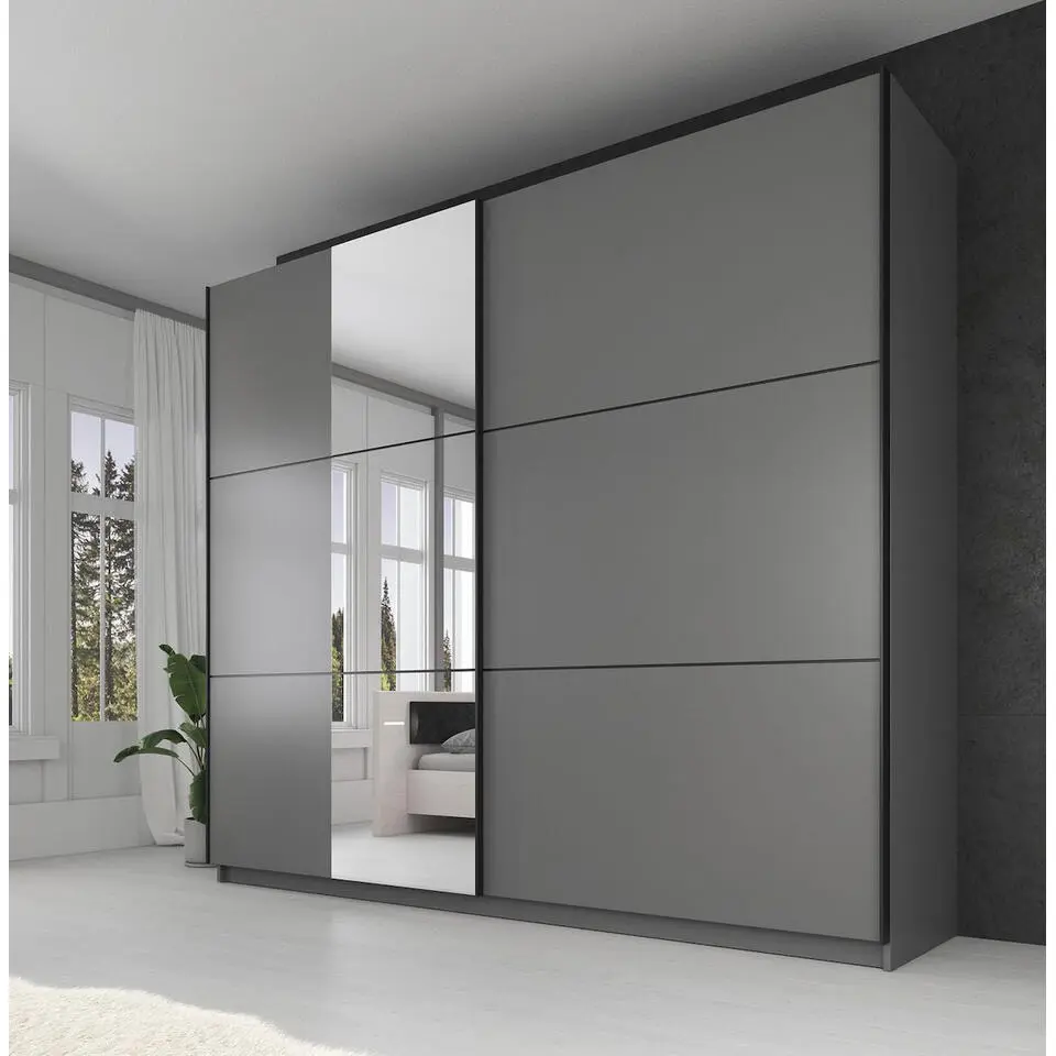 Meubella - Kledingkast Samantha - Grijs - 236 cm - Met spiegel