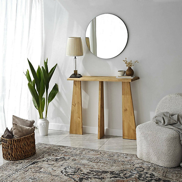 Console TomoeGozen, Table polyvalente, Armoire de rangement, Bureau du couloir, 100x28 h83 cm, Chêne