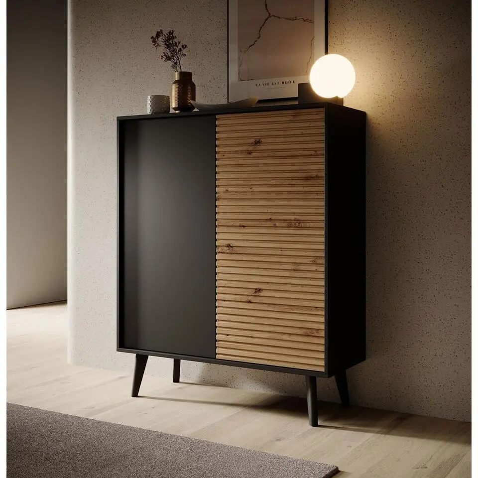 Meubella - Dressoir Palladium - Eiken - Zwart - 104 cm - Hoog