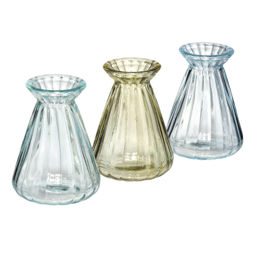 Soliflore évasé x3 en verre bleu et vert Ø8xH10cm