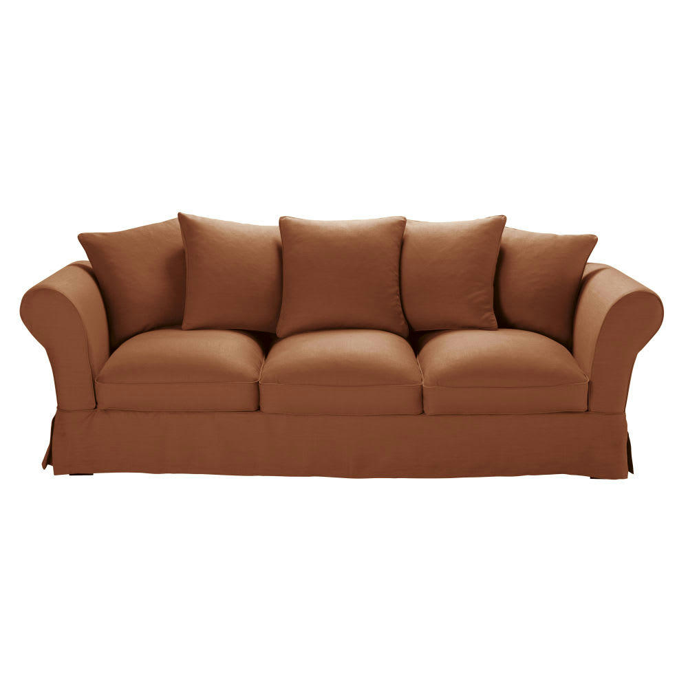 Roma - Housse de canapé 4/5 places en lin froissé orange de Sienne