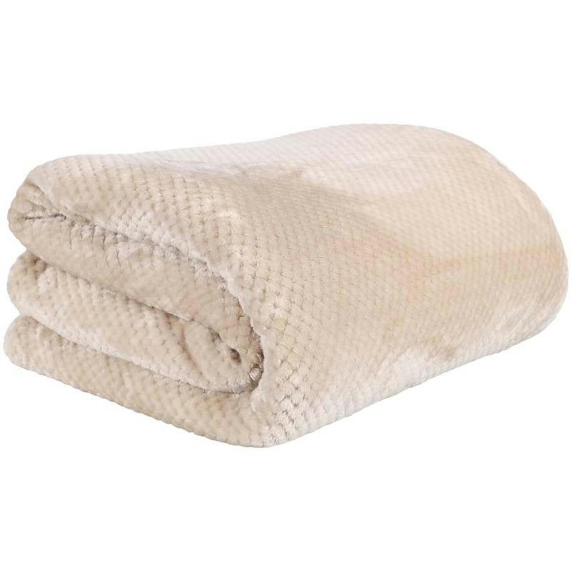 - Plaid sherpa effet nid d'abeille 180x220 cm beige rosé