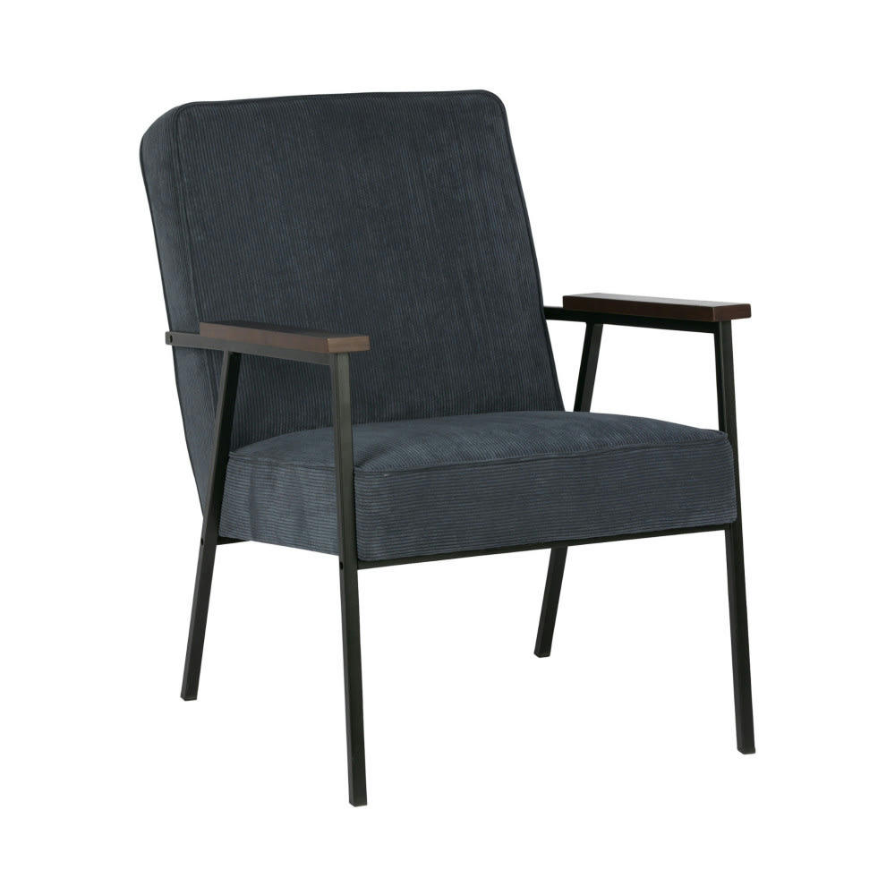 SALLY - Fauteuil en velours côtelé et métal bleu denim