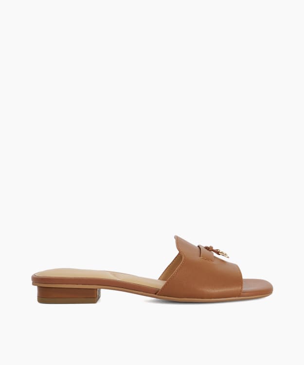 Lindo Tan - Leather Tassel Trim Mules