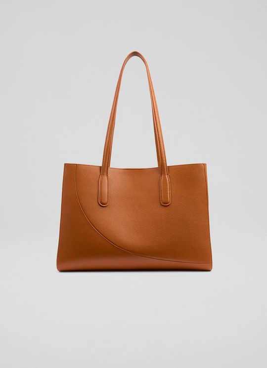 Olivia Tan Grained Leather Oloid Tote Bag