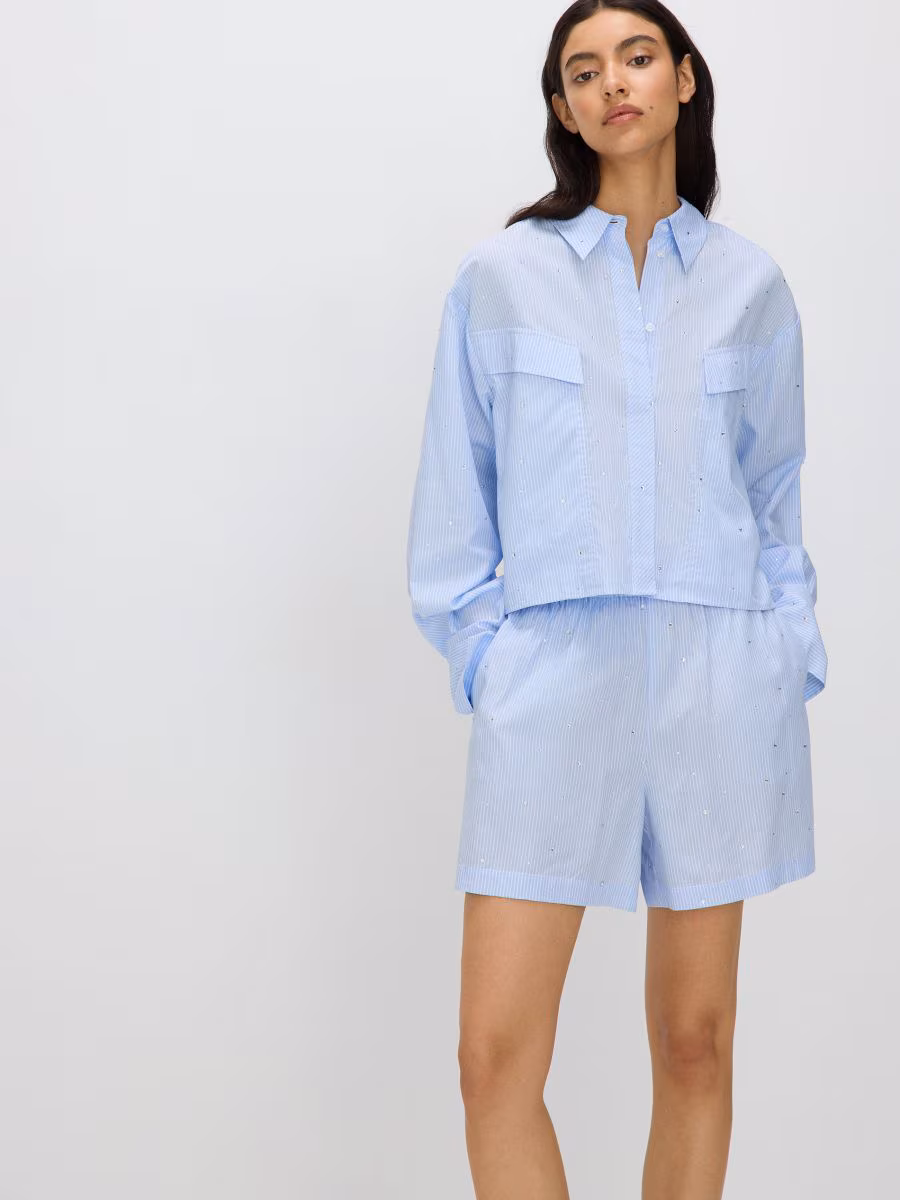 Cropped Shirt With Rhinestone Appliqu&Eacute;S