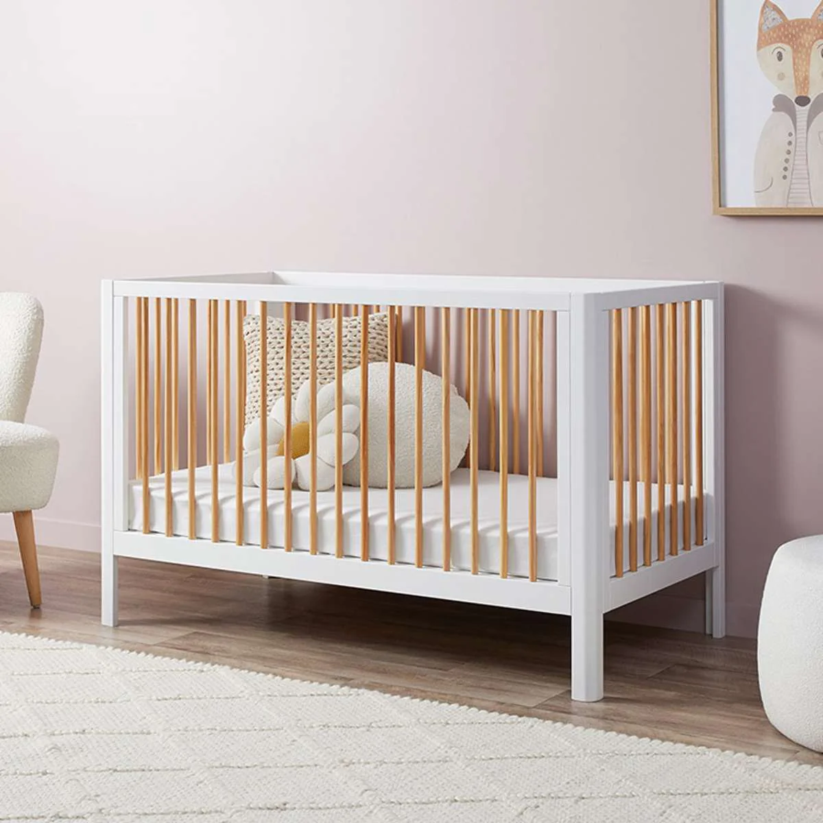 Fraser White/Natural Coastal  3-in-1 Conversion Cot Bundle