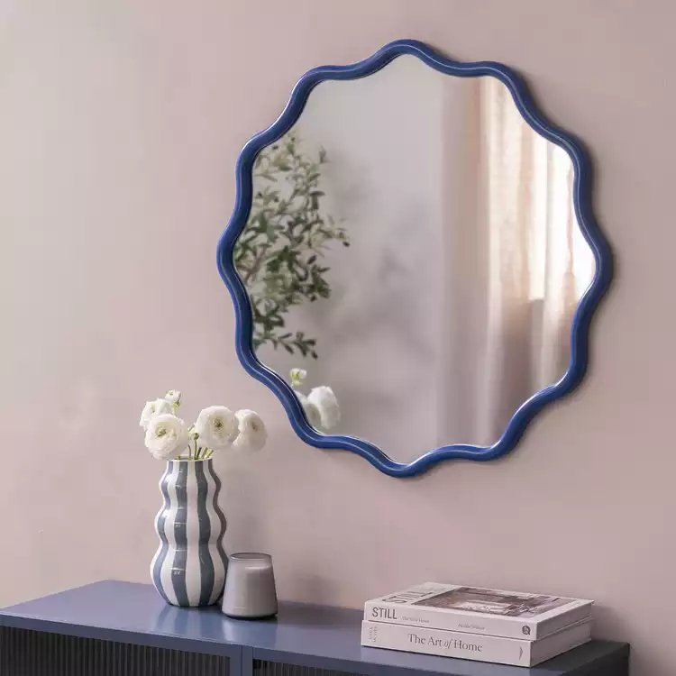 Habitat Blue Wavy Round Wall Mirror - 72x72cm