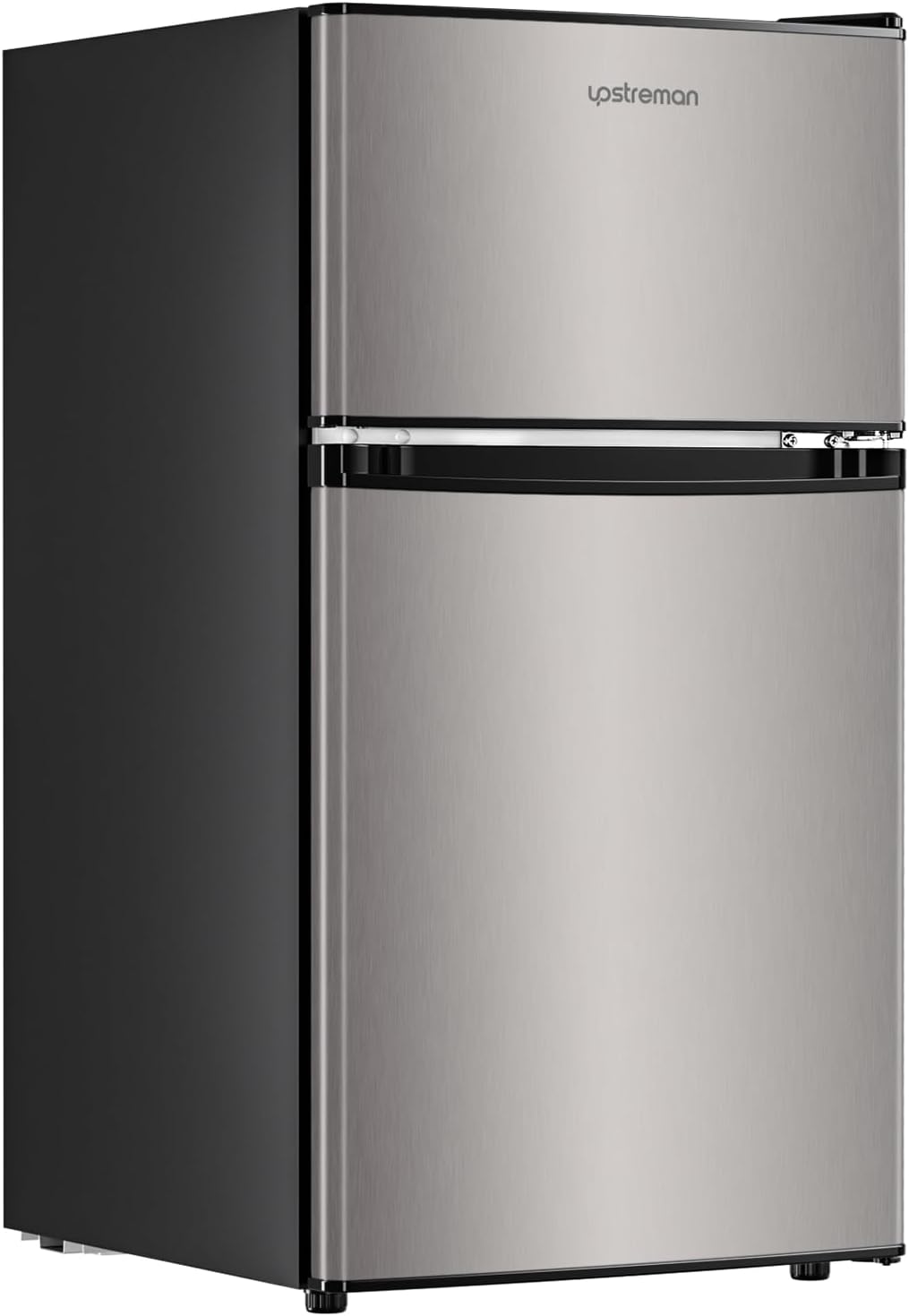 Upstreman 3.2 Cu.Ft Mini Fridge with Freezer, Double Door Mini Fridge, Adjustable Thermostat, Mini Refrigerator for Dorm, Office, Bedroom, Stainless-SD321