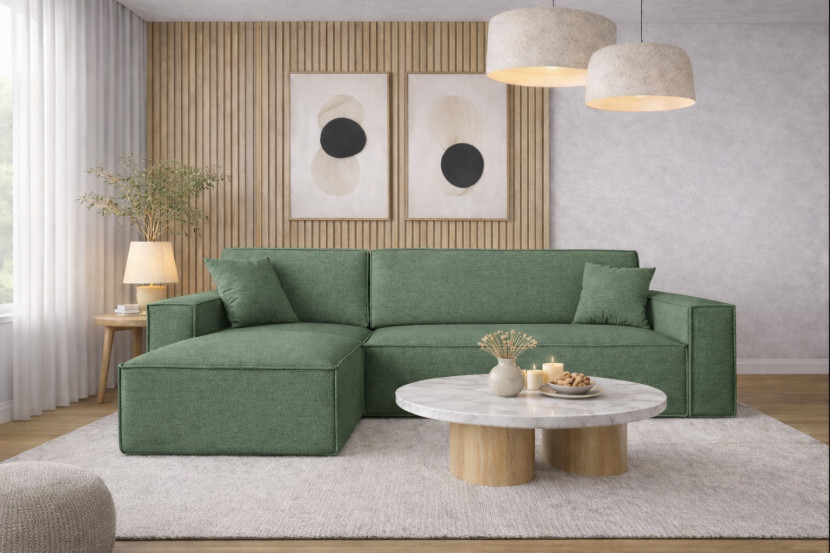 Sofa w kształcie L BEST narożnik tkanina Neve, Zielony Lewostronny