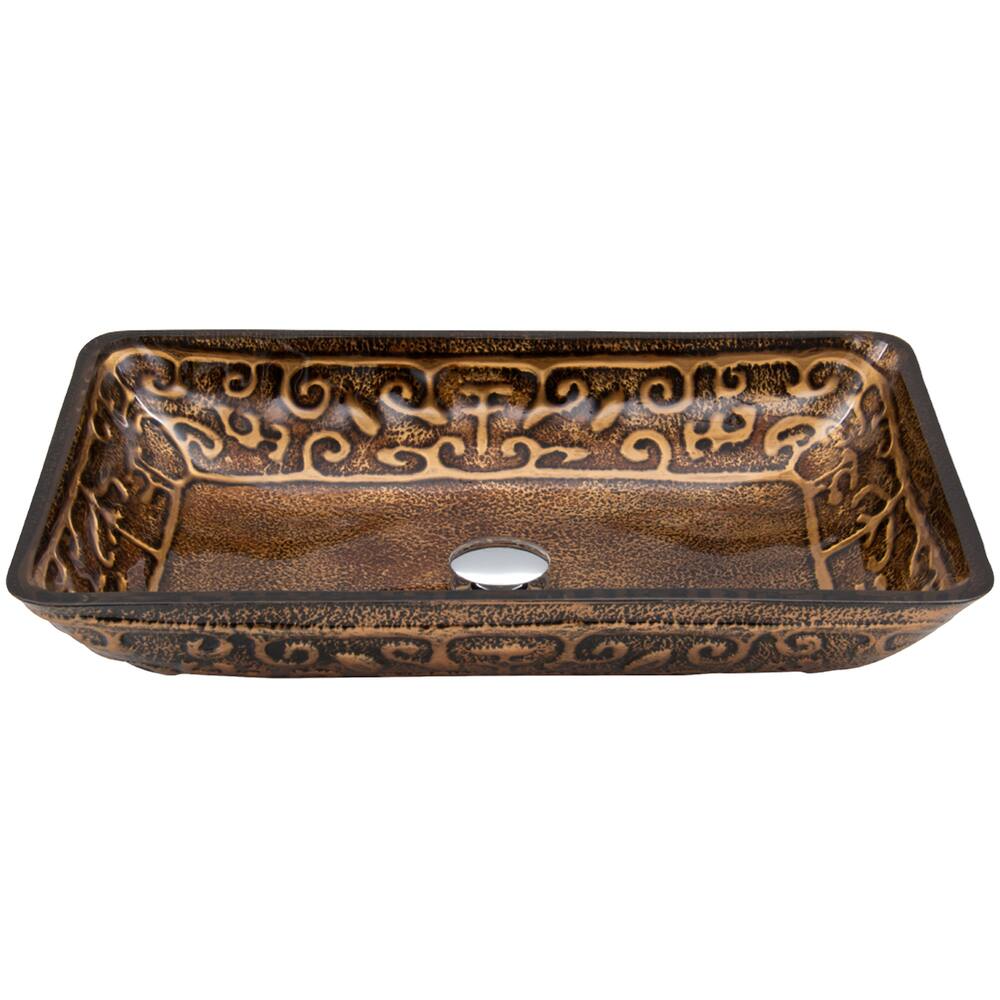 VIGO Glass Rectangular Vessel Bathroom Sink/Basin with Rounded Edges & Deep Bowl, Gold
