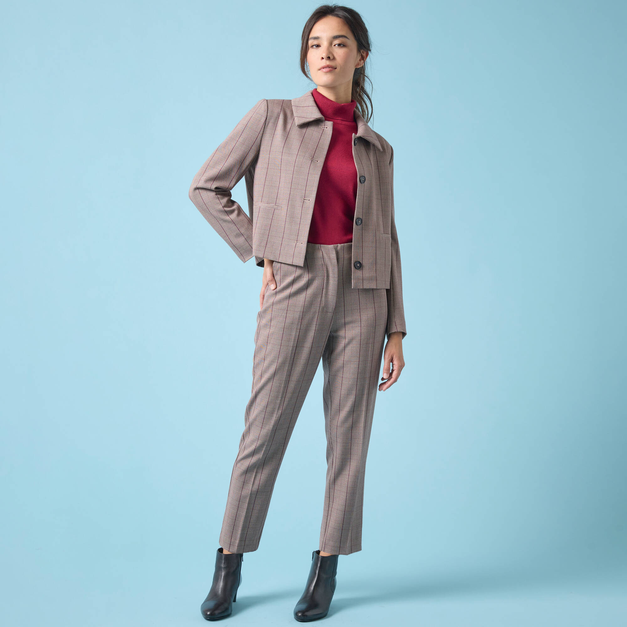Veste blazer courte imprimée carreaux, Spécial Petites