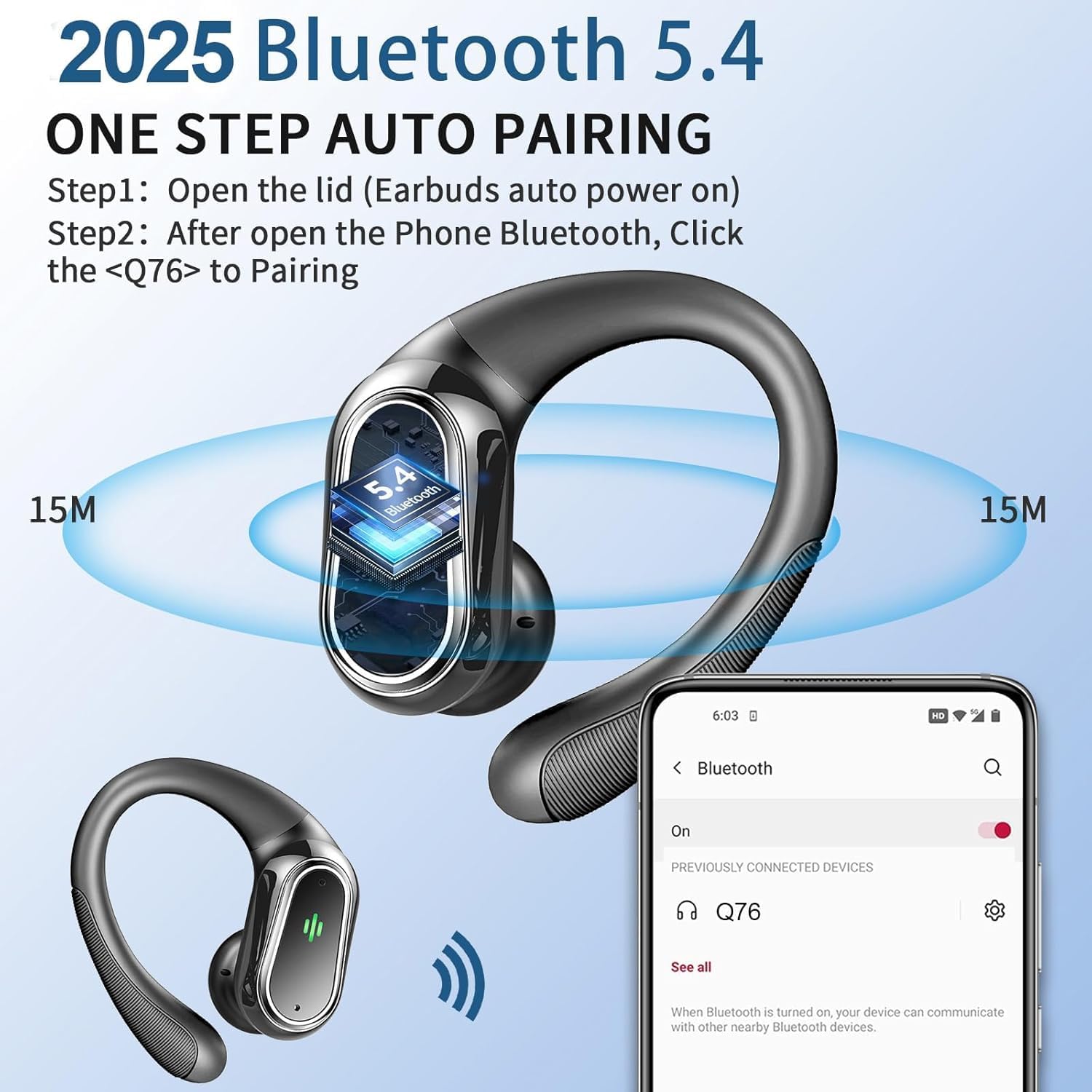 Wireless Earbuds, 2026 Bluetooth 5.4 Headphones Sport, 60Hrs HiFi Stereo Deep Bass Over-Ear buds with ENC Noise Cancelling Mic, IP7 Waterproof & LED Display Earphones with Earhooks for Workout/Running