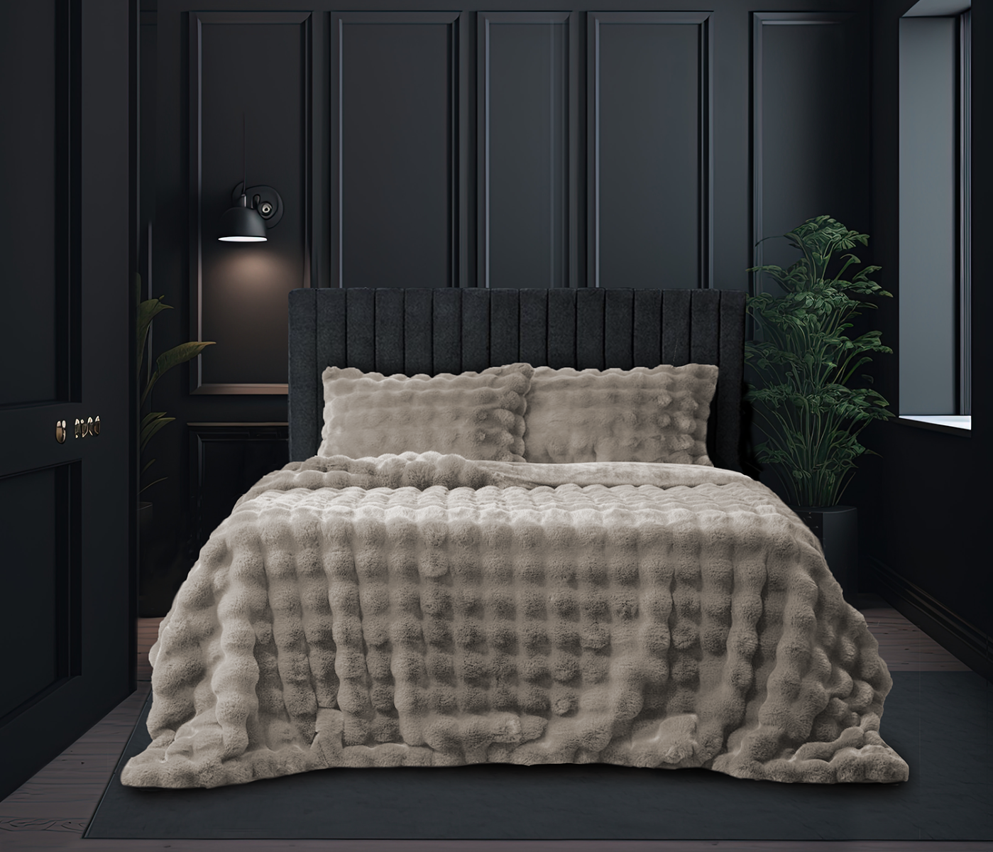Eleganzzz Dekbedovertrek Shiny Bubble Pom Pom Flanel Fleece - beige
