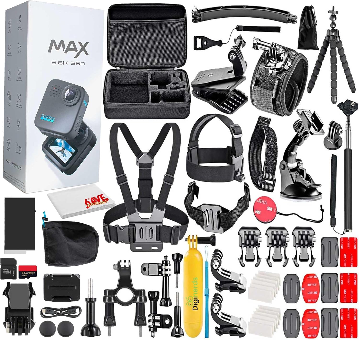 GoPro MAX 360 (2025) HD Video Waterproof Action Camera - with 50 Piece Accessory Kit | Dual-Lens 5.6K Spherical Video  1/4-20 Mounting System Vlogging and VR Content Creation