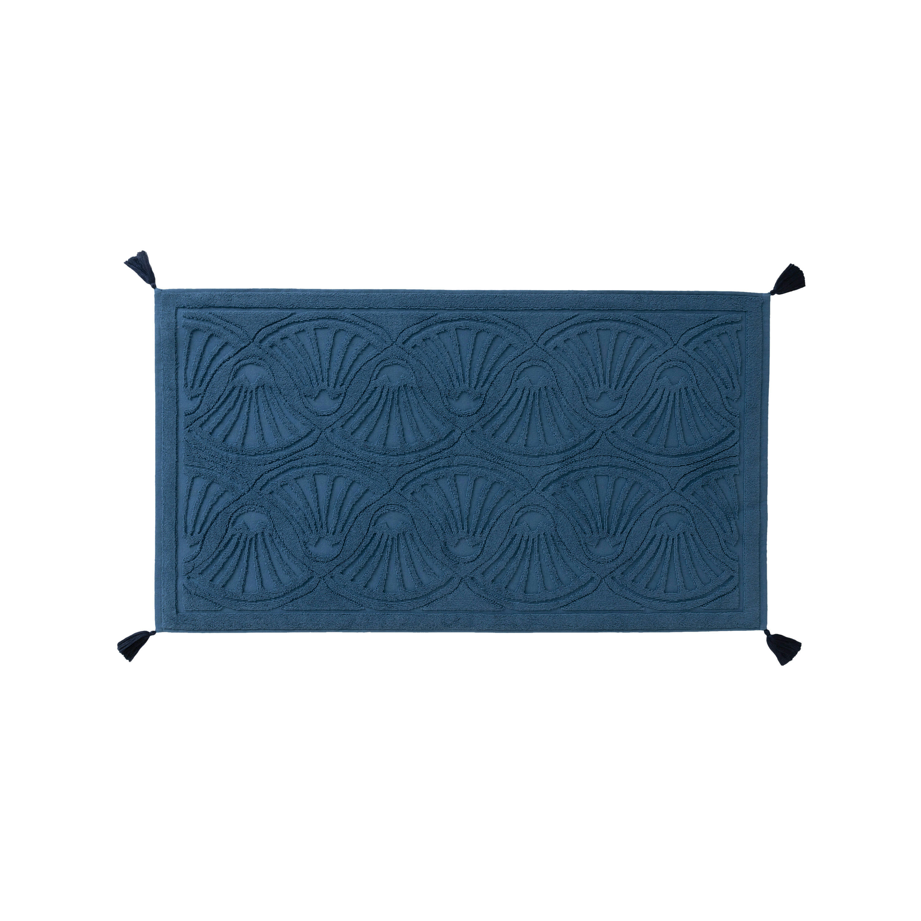 PAPYRUS - Tapis de bain coton d'Egypte bouclette ciselé bleu 50 x 90 cm