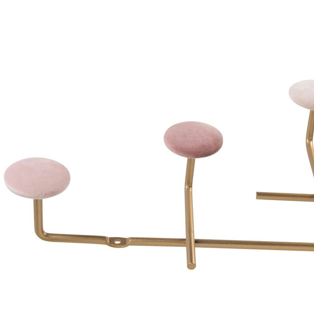 KOVALI - Patère 6 crochets en métal doré et velours rose