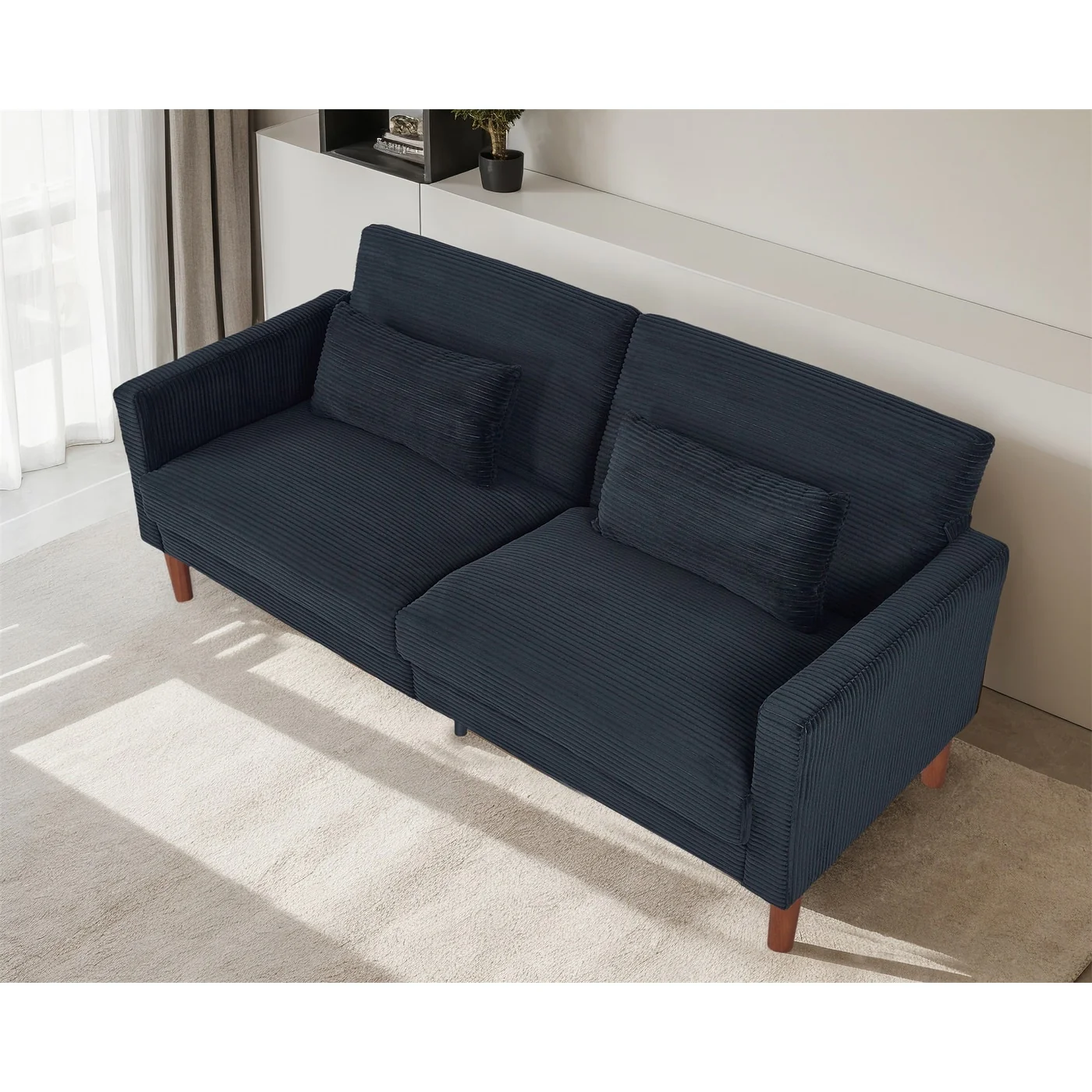 Couch Sofa, Corduroy Fabric Couches Loveseat Furniture with 2 Pillows for Living Room, Bedroom