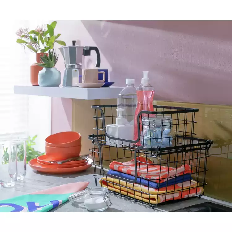 Habitat Pack of 2 Storage Basket with Label Slot - Black