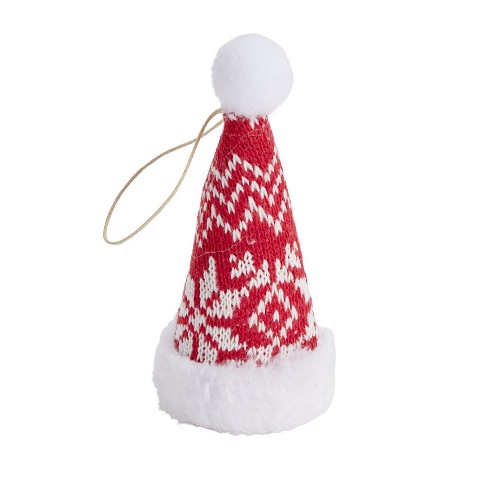 Décoration de No&euml;l à suspendre bonnet rouge et blanc Ø6,5xH13cm (3 modèles)