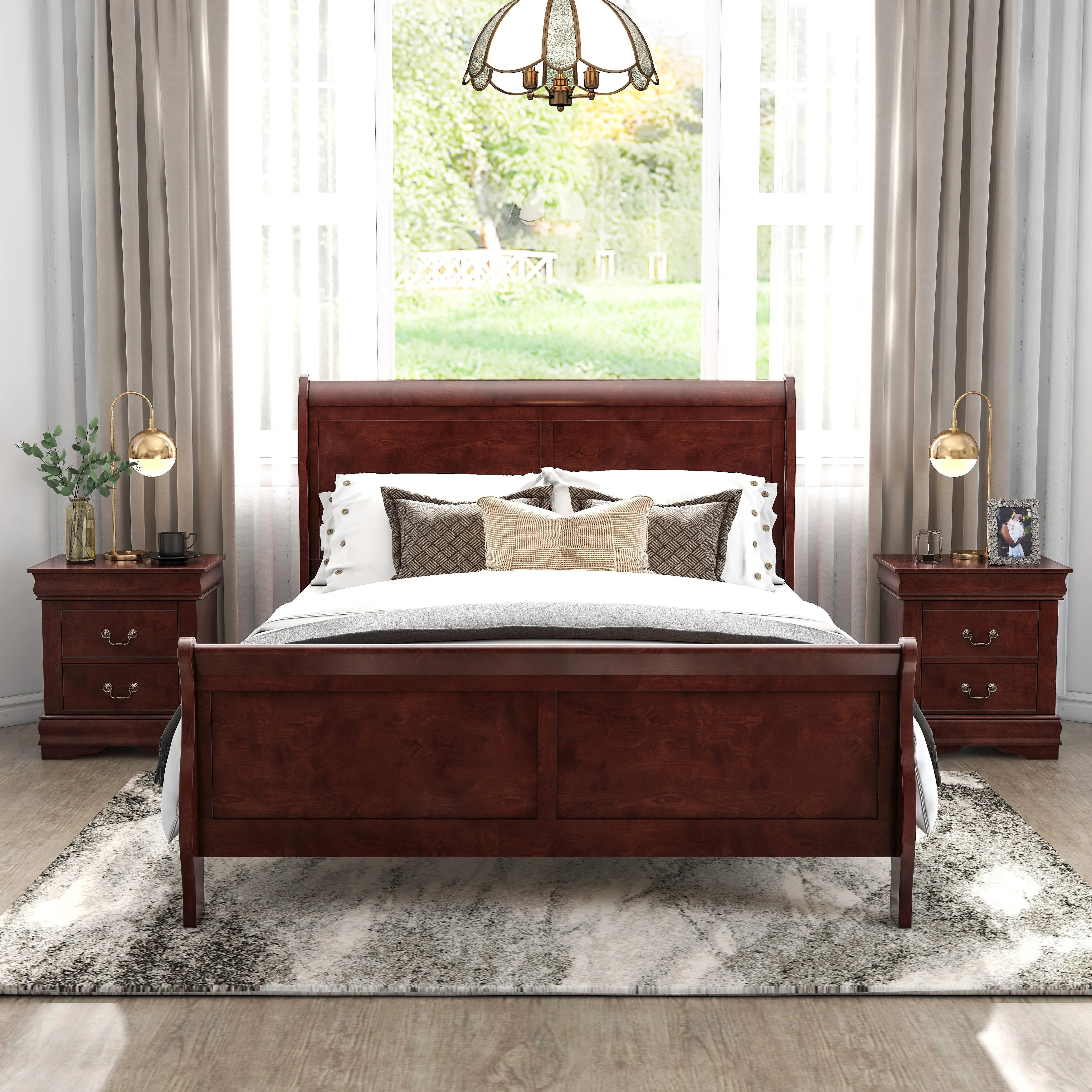 Furniture of America Mayday Traditional Solid Wood 3-Piece Bed and 2 Nightstand Bedroom Set
