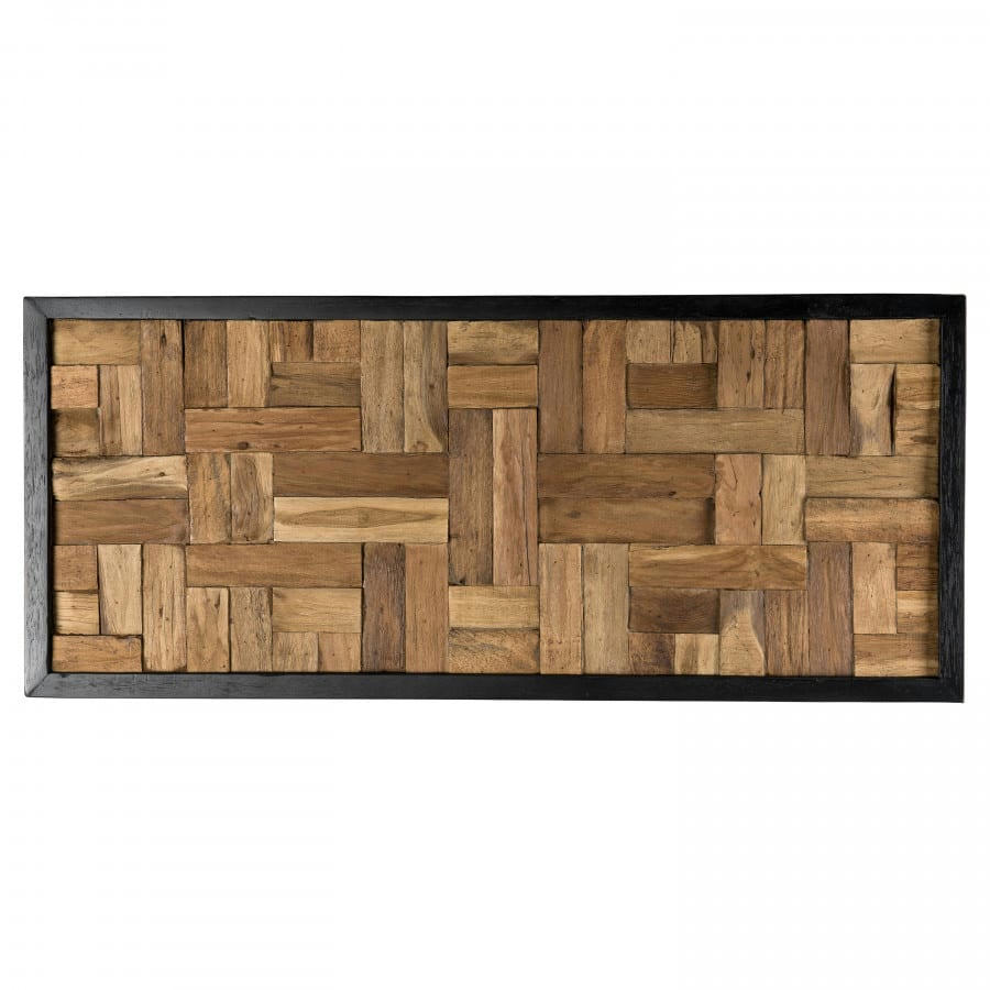 SUZY - Décoration murale rectangulaire mozaïc bois teck recyclé nature 46x106